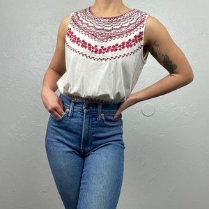 Anthropologie: Tiny Linni smocked embroidered peasant tank blouse size XS